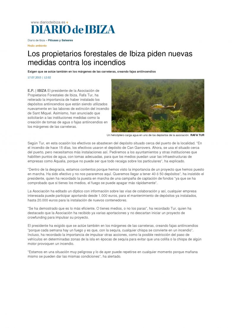 17/07/15. Proprietaries forestals d'Eivissa demanen mesures contra incendis