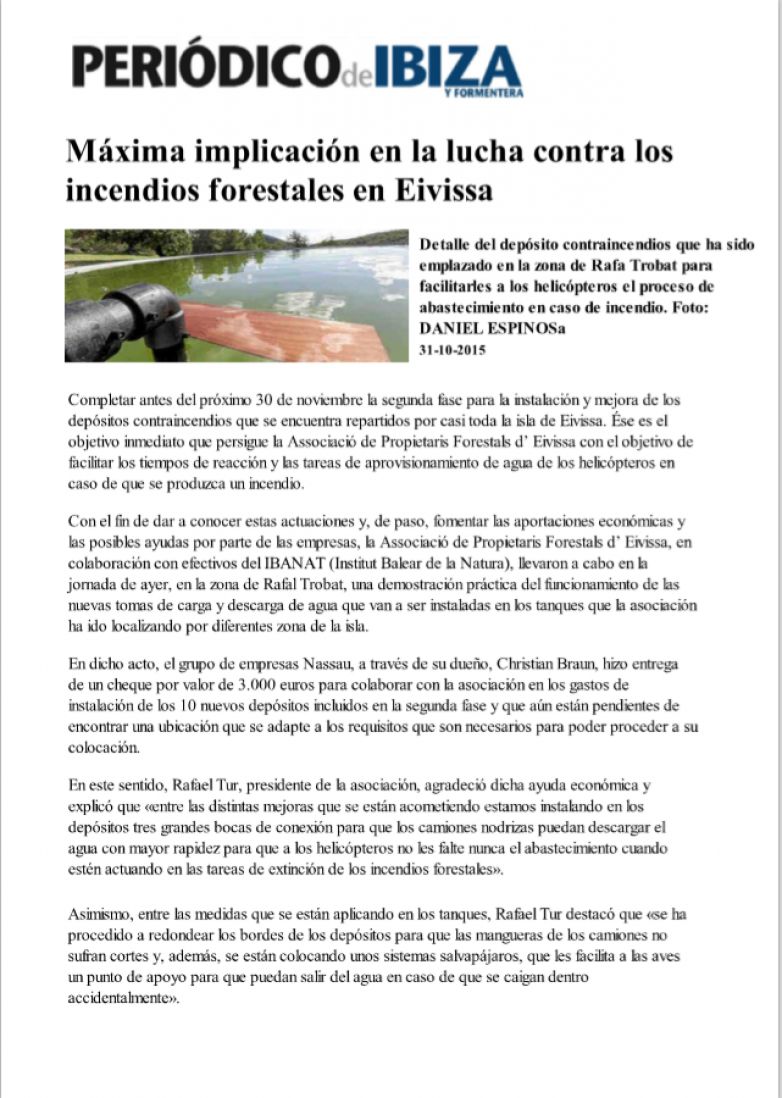 31/10/15. M&agrave;xima implicaci&oacute; en la lluita contra els incendis forestals a Eivissa